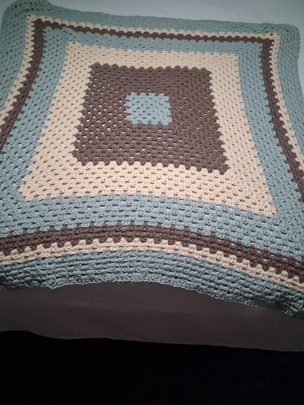 Handmade Crochet Square Blanket in Sage, Cream & Brown